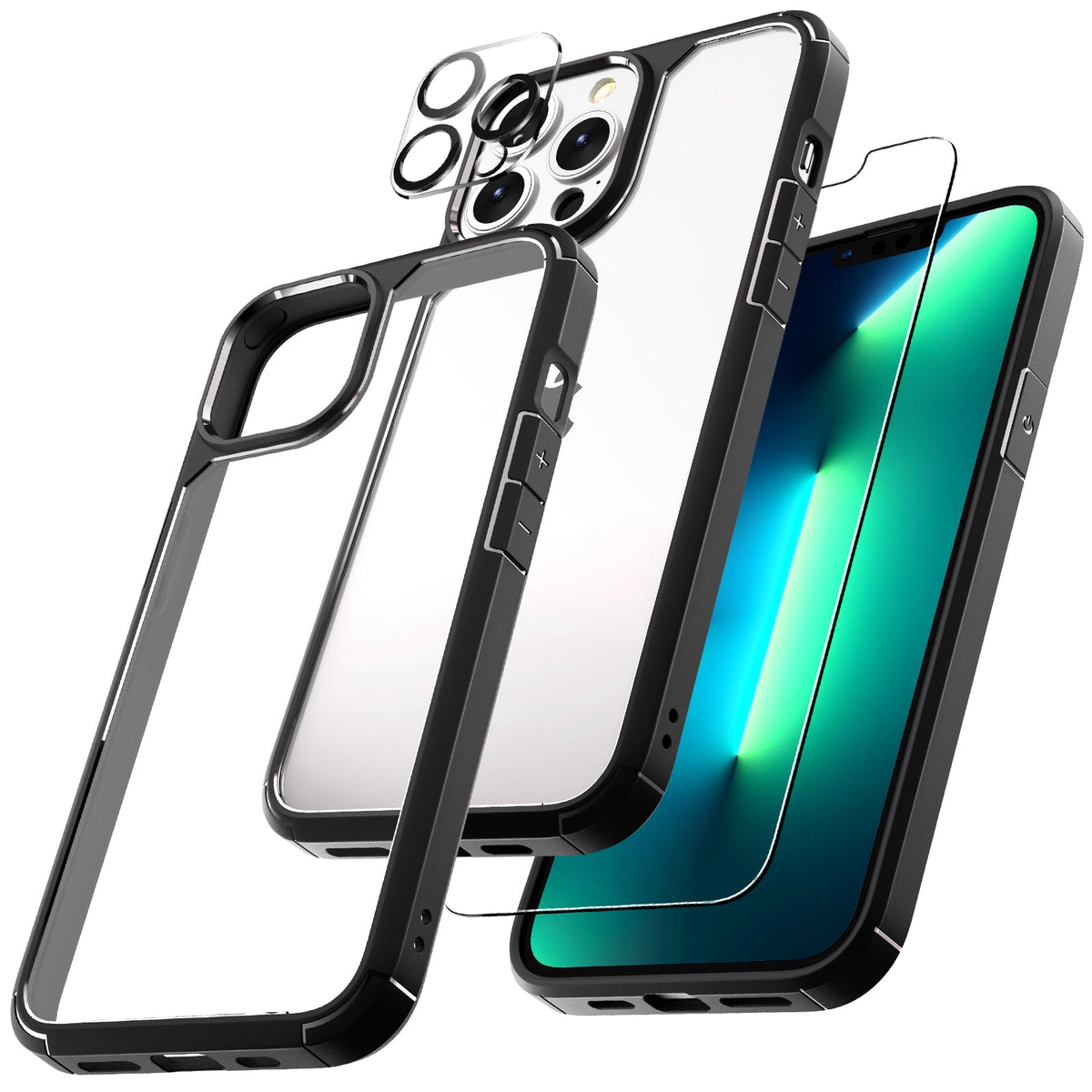 GOX [3 in 1] Defender Designed for 13 Pro Max Case 6.7 Inch, with 2 Pack Tempered Glass Screen Protector + 2 Pack Camera Lens Protector [Military Grade Protection] Shockproof Slim Thin