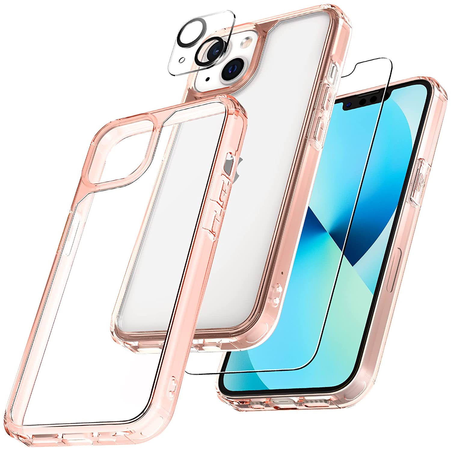 GOX  [3 in 1] Defender Designed for iPhone 13 Case 6.1 Inch, with 2 Pack Tempered Glass Screen Protector + 2 Pack Camera Lens Protector [Military Grade Protection] Shockproof Slim Thin